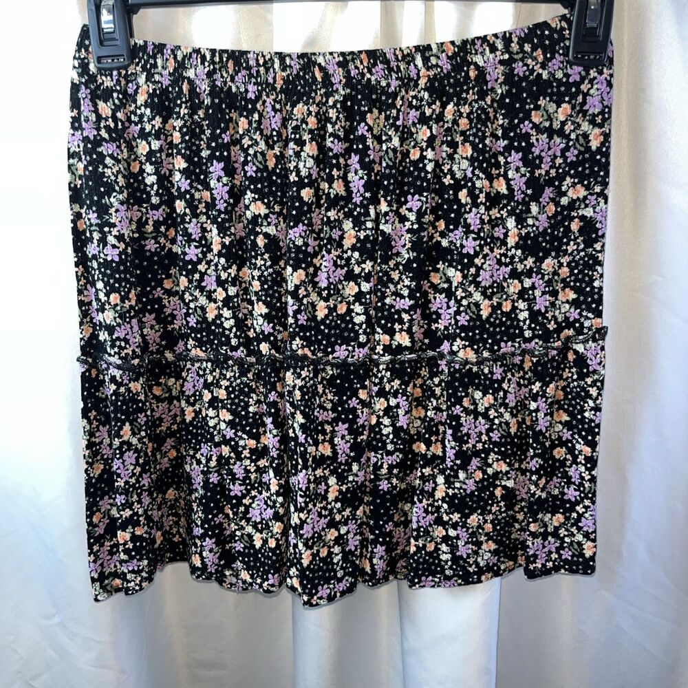 Pink Rose Women’s Multicolor Floral Tiered Flowy Mini Skirt  Size L Fairycore